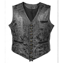 (M, black) Men's Solid Color Velvet Faux Leather Waistcoats Vest
