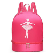 (Rose red) Dance Backpack Girls Latin Ballet School Bag Independent Shoe Storage