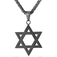 (Free Size, Star of David-Black) Star of David Necklace for Men 18K Gold Plated Hexagram Magen David Pendant Necklaces Stainless Steel Jewish Jewelry