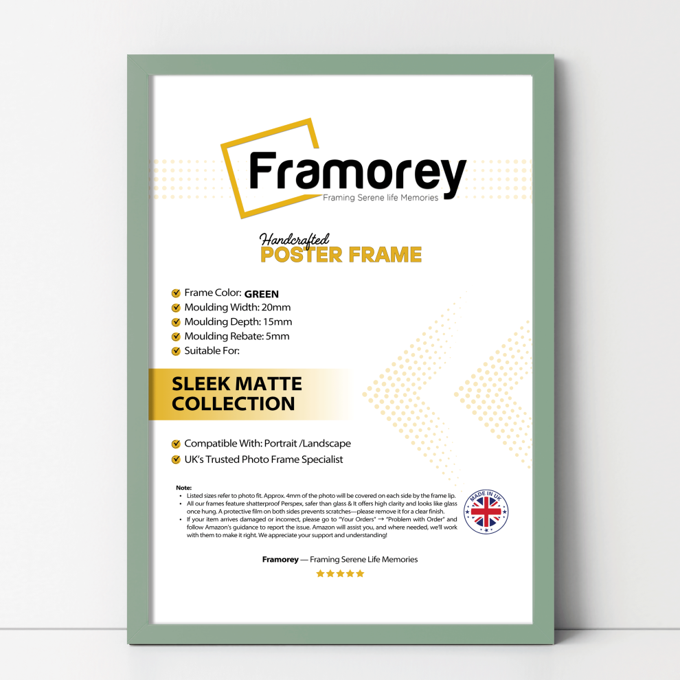 (12x6 Inch) Thin Matt Green Picture Frame / Wall Art Frames / Flat Wooden Effect Poster Frame-image-OPC-P8WX5XJ-NEW