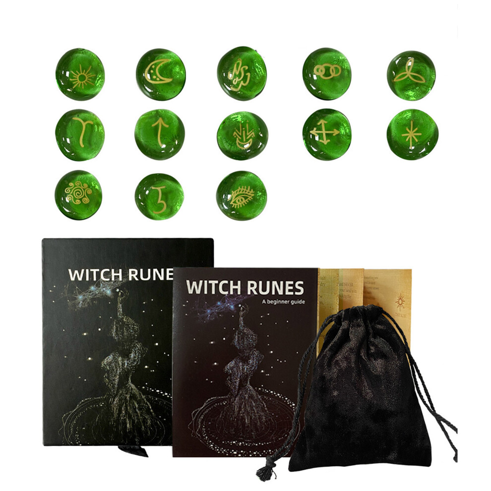 13Pcs Runes Stone with Instruction and Velvets Pouch Glass Runes