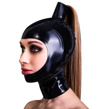Latex Head Cover With Wig Ponytail, Latex Head Mask Rubber Hood, For Cosplay Party Club Wear, XXL-73CM