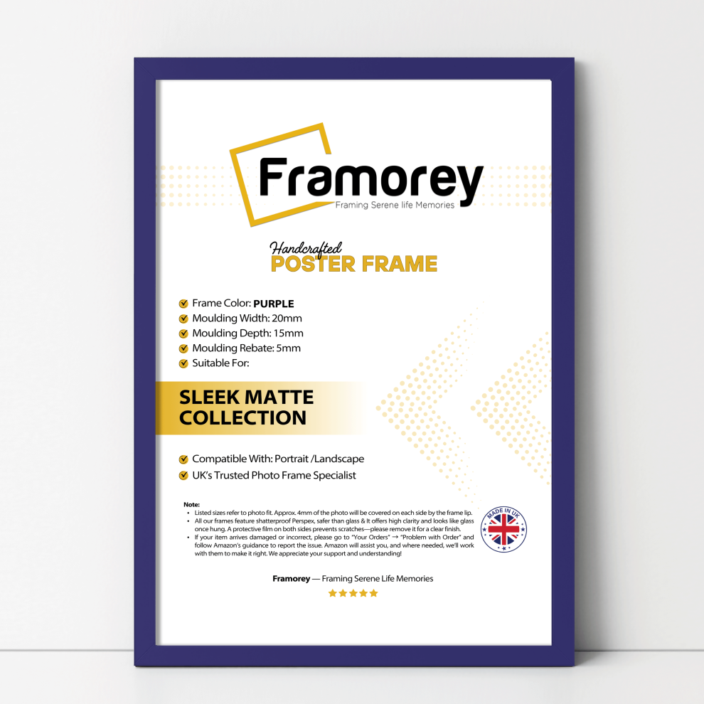 Framorey (40X60 Cm) Thin Matt Picture Frame / Wall Art Frames / Flat Wooden Effect Poster Frame Purple