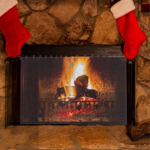 (M) 2-Pack Fireplace Mesh Screen Curtain Sturdy Spark Guard with Scroll Design Easy Installation Durable Metal Construction Fireplace Hanging Net 2