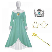 (120, green) Princess Peach Costume,Peach Daisy Rosalina Dress Up for Girls Cosplay Outfit with Accessories