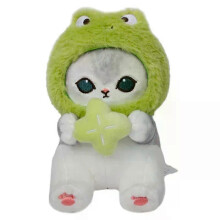 (23cm,Frog Cat)Original Mofusand Kawaii Cos Cat Plushies 10/20/30cm Cosplay Animals Forest Cats Series Cute Plush Doll Children Gift