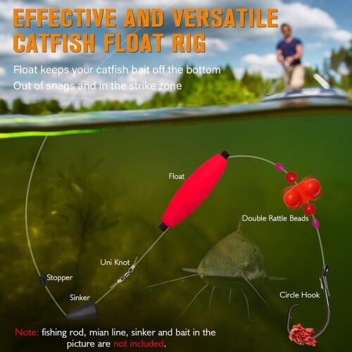 Catfisheses Float Rigs With Circle Hook Fishing Float-Red 8 0 2