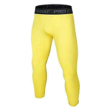 (2XS, yellow) Men Running Base Layer Tight Compression Training Bottoms Fitness Trousers Child Basketball Sports Skinny 3/4 Cropped Pants