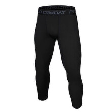 (3XS, black) Men Running Base Layer Tight Compression Training Bottoms Fitness Trousers Child Basketball Sports Skinny 3/4 Cropped Pants