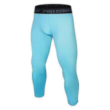 (2XL, sky blue) Men Running Base Layer Tight Compression Training Bottoms Fitness Trousers Child Basketball Sports Skinny 3/4 Cropped Pants