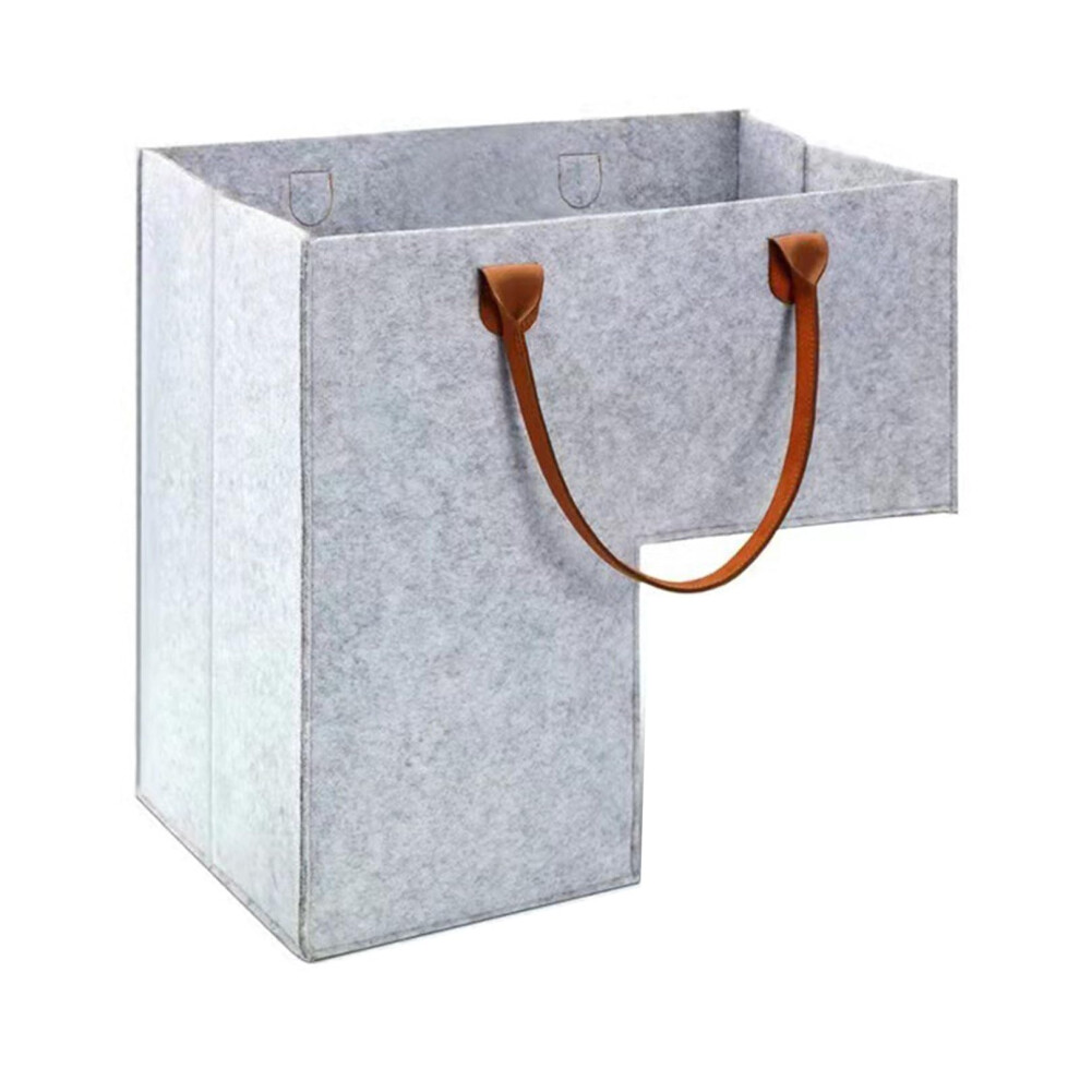 Stair Basket With Leather Handle, L-Shaped Stair Organizer, Large Capacity Foldable Stair Step Bag, Dark Gray-image-OPC-PM5Y5YG-NEW