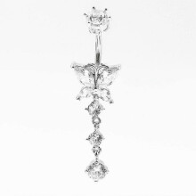 (6 mm, Like the picture) Sterling Silver Belly Button Ring S925 Butterfly Navel Ring Zircon Body Piercing Jewelry