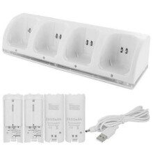 White Wii Remote Controller Charger, 4 In 1 Wii Charging Dock Station with 4Pcs 2800Mah Rechargeable Batteries for Wii/Wii U Controller-Black