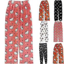 (XL, Hello Kitty) Hello Kitty Flannel Pajamas Women Cozy Soft Home Pants Warm Sleepwear Trousers