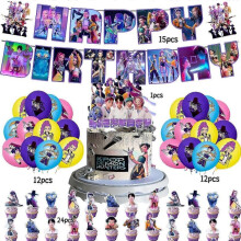 (64pcs) kpop Hunter Birthday Decoration Kpop Demon Hunters Birthday Bags Banner Anime Stickers K Pop Demon Hunters kit Party Favours