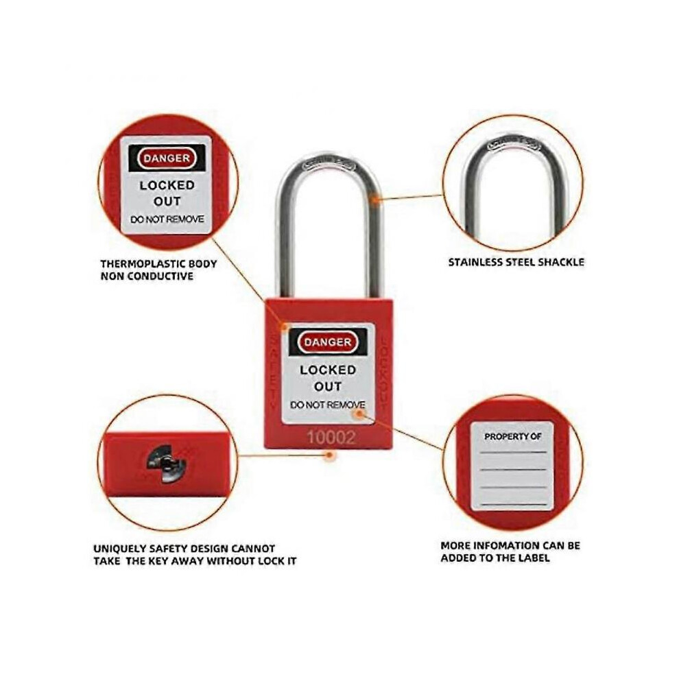 10 Red Lockout Tagout Locks with 10 Lock Out Tag Out Tags, Keyed ...