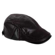 Mens Hat Color Blocked Warm Newsboy Cap for Middle Aged And Elderly Men with Earflaps Pu Leather Vintage Fashion 1Pcs