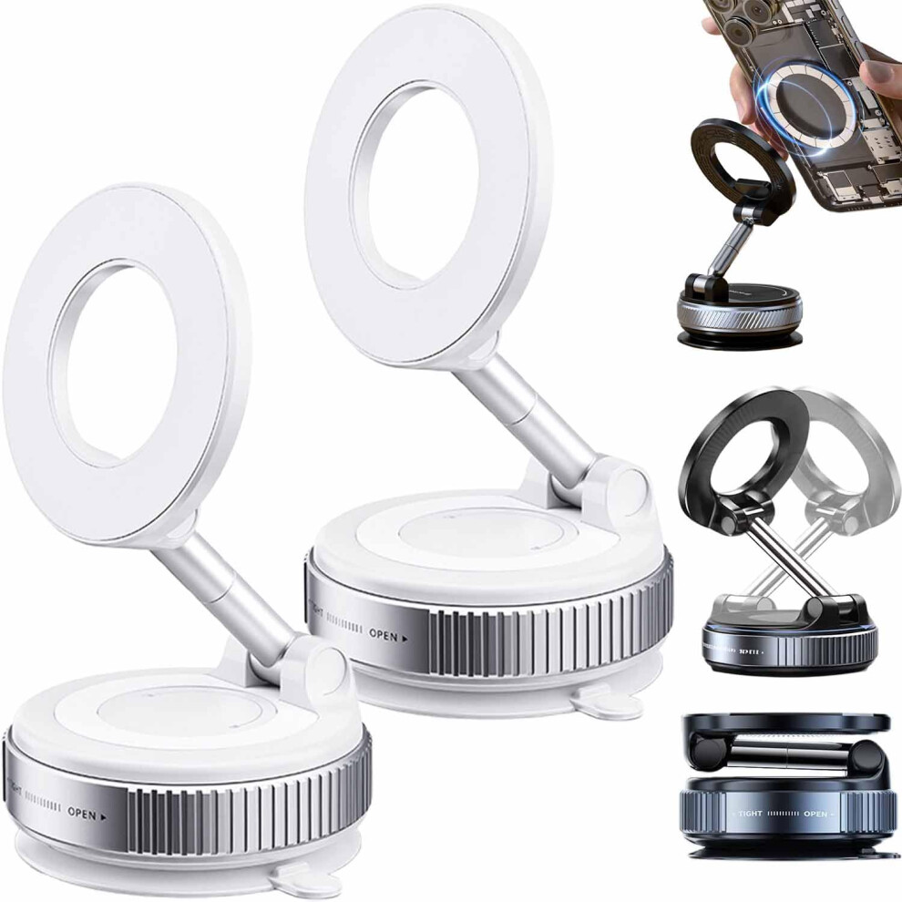 Phone Holder 360-Degree Adjustable Vacuum Magnetic Mount Foldable Hands-Free Suction Cup Fits Smartphones White 9084446364965