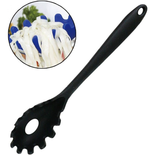 Pasta Server Silicone Handle Spaghetti Measure Spoon Noodle Colander Kitchen Gadget Tools Black 2