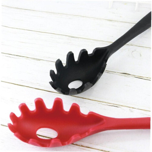 Pasta Server Silicone Handle Spaghetti Measure Spoon Noodle Colander Kitchen Gadget Tools Black 1