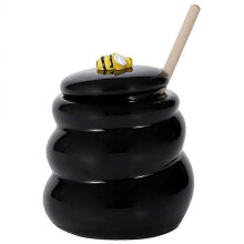 Honey Pot Container Ceramic with Wooden Lid for Freshness Preservation Dust-Proof Home Use 1 Set