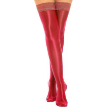 (One Size, 3 Red) Womens Shiny Oil Hold Up Stockings Thigh High Silk Long Socks Pantyhose Underwear Clubwear