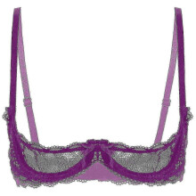 (M, Purple C) Womens 1/4 Cups Underwire Bra Halter Neck O Ring Sheer Lace Push Up Brassiere Lingerie Breast Open Bras Underwear_FC10