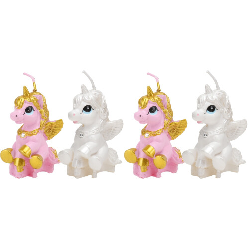 4 Einhorn Geburtstagskerzen Mit Halter 2