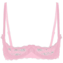 (XL, Dusty Pink C) Womens 1/4 Cups Underwire Bra Halter Neck O Ring Sheer Lace Push Up Brassiere Lingerie Breast Open Bras Underwear_FC10