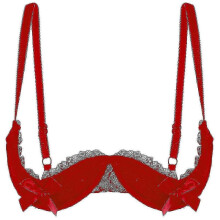 (XL, Red B) Womens 1/4 Cups Underwire Bra Halter Neck O Ring Sheer Lace Push Up Brassiere Lingerie Breast Open Bras Underwear_FC10