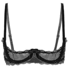 (3XL, Black C) Womens 1/4 Cups Underwire Bra Halter Neck O Ring Sheer Lace Push Up Brassiere Lingerie Breast Open Bras Underwear_FC10