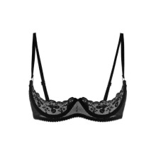 (4XL, Black D) Womens 1/4 Cups Underwire Bra Halter Neck O Ring Sheer Lace Push Up Brassiere Lingerie Breast Open Bras Underwear_FC10