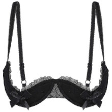 (5XL, Black B) Womens 1/4 Cups Underwire Bra Halter Neck O Ring Sheer Lace Push Up Brassiere Lingerie Breast Open Bras Underwear_FC10