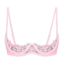 (5XL, Pink D) Womens 1/4 Cups Underwire Bra Halter Neck O Ring Sheer Lace Push Up Brassiere Lingerie Breast Open Bras Underwear_FC10
