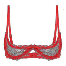 (5XL, Red C) Womens 1/4 Cups Underwire Bra Halter Neck O Ring Sheer Lace Push Up Brassiere Lingerie Breast Open Bras Underwear_FC10