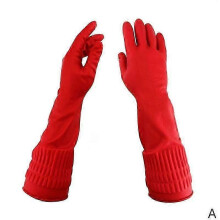 (M,red)Red Gloves Washing Dishes Cleaning Waterproof Rubber Sleeve Gloves Latex Long Gloves Kitchen Tool
