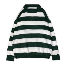 (M, Green) Women Men Autumn Round Neck Long Sleeve Knitwear Harajuku Striped Sweater Top
