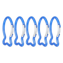 5Pcs Blue Aluminum Alloy Fish Shaped Carabiner Outdoor Safety Buckle