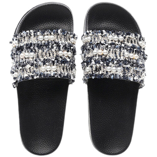 Paar Gewebte Perlenschlappen Flache Sandalen 1
