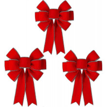 (3-pack (12*14 inch)) LED Red Bows Christmas Decorations Big Wired Velvet Bow with LED Lights for Wreaths Outdoor, Tree
