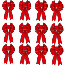 (12-pack (6*10 inch)) LED Red Bows Christmas Decorations Big Wired Velvet Bow with LED Lights for Wreaths Outdoor, Tree