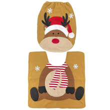 Festive Christmas Toilet Cover and Mat Set Bath Mat Set Elk Design Elk Theme Holiday Bathroom Decoration