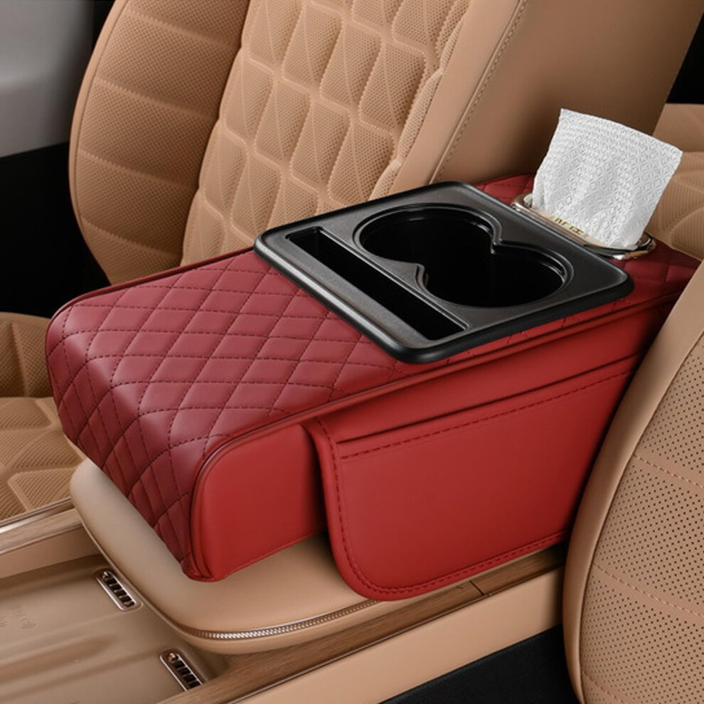Integrated Pressurized Multifunctional Car Armrest Heightening Pad, Armrest Pad With Phone Storage Slot, Universal Red 9354506234461