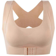 (L, Skin) Women 2-In-1 Seamless Bra Underwear Front Buckle Push Up Bralette Criss for Cross Back Wireless Posture Corrector for Ta black L