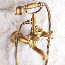 Bath Mixer Taps Wall Mounted Shower Dual Lever Brass Retro Antique A Tub Taps For Bathroom