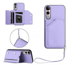 (LightPurple) Compatible For vivo V50 Lite 5G Case Card Holder Kickstand Skin-Touch Phone Cover with Wrist Strap