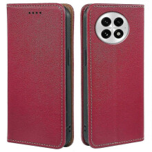 (Red) For OnePlus 13 Case Wallet Leather Phone Cover Strong Magnetic Closure