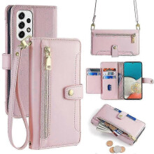 (For Samsung Galaxy A53 5G, Pink) Sheep Texture Cross-body Zipper Wallet Leather Phone Case