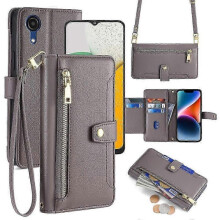 (For Samsung Galaxy A03 Core, Grey) Sheep Texture Cross-body Zipper Wallet Leather Phone Case