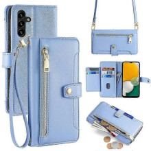 (For Samsung Galaxy A13 5G, Blue) Sheep Texture Cross-body Zipper Wallet Leather Phone Case